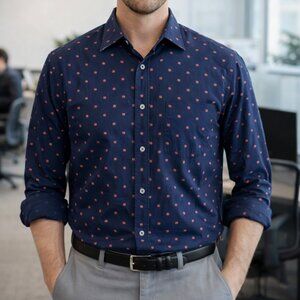 Banana Republic Men's Navy and Red Cotton Untucked Fit Button Down Shirt Size M